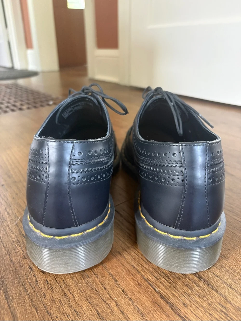 Dr. Martens 3989 Yellow Stitch Smooth Leather Brogue Shoes - black, size 12